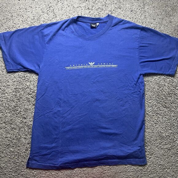 Emporio Armani Spellout Shirt Tee Mens 2XL Navy Blue Athletic EUC - Picture 1 of 7